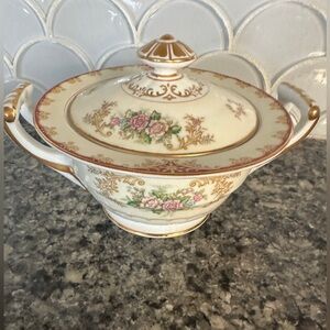 Noritake China Cardinal Rose Sugar Bowl w Lid , Occupied Japan Vi…